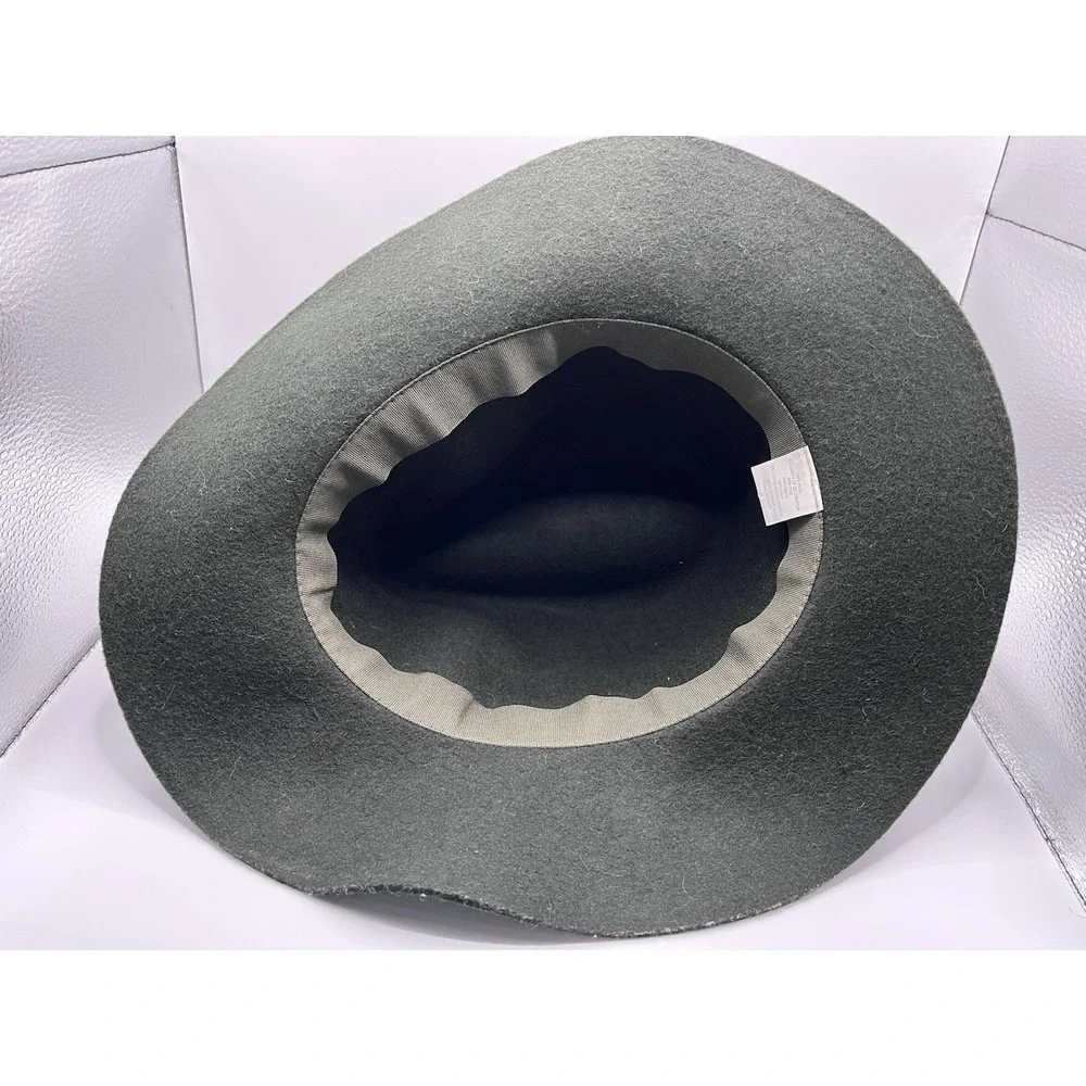 Vtg Forest Green 100% Wool Wide‎ Brim Fedora Hat Ribbon Band Indie Dark Academia
